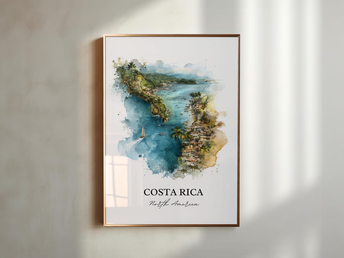 Costa Rica Tropical Coastline Sailboat Bay Watercolor Art Poster - Image 5