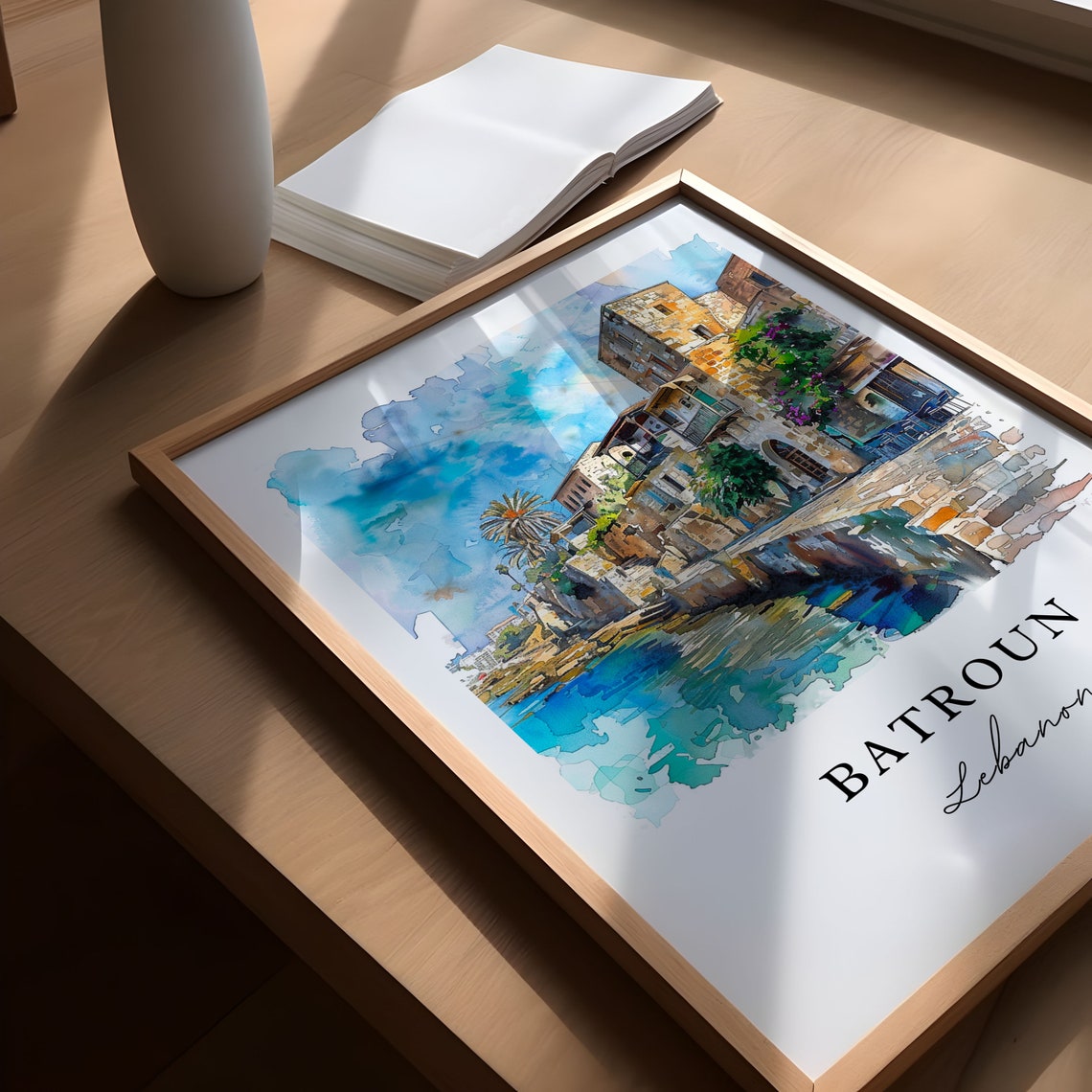 Batroun Lebanon Watercolor Art Seaside Old Town Harbor Poster - Image 5