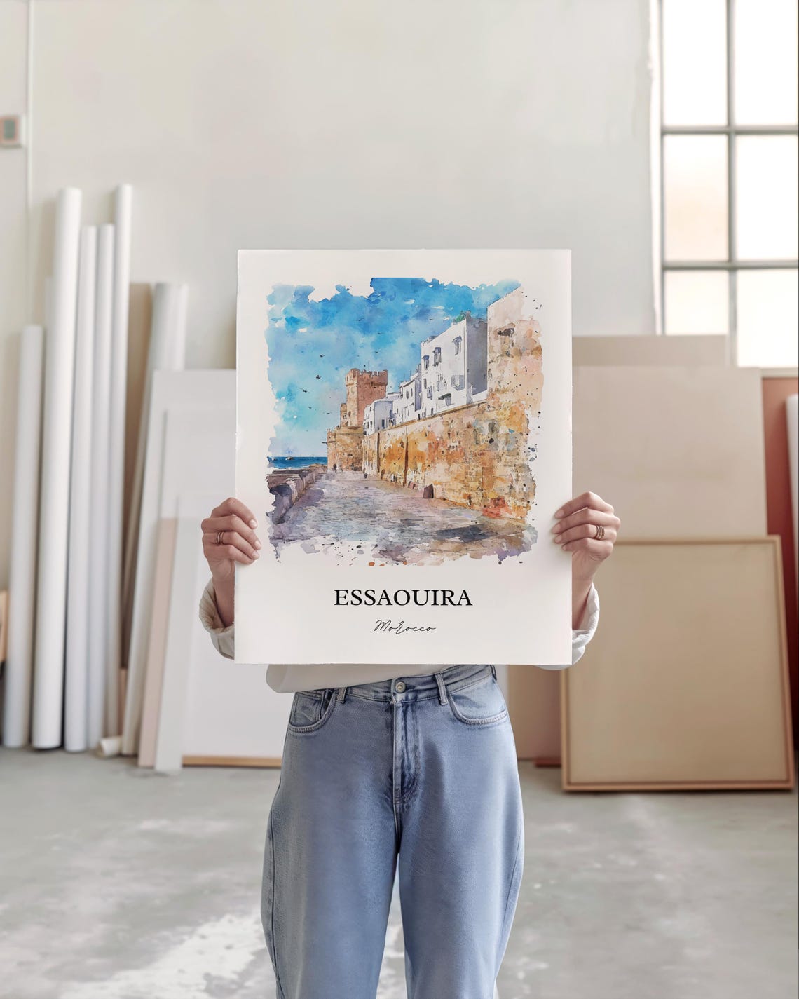 Essaouira Morocco Seaside Ramparts Old Walls Watercolor Poster - Image 5