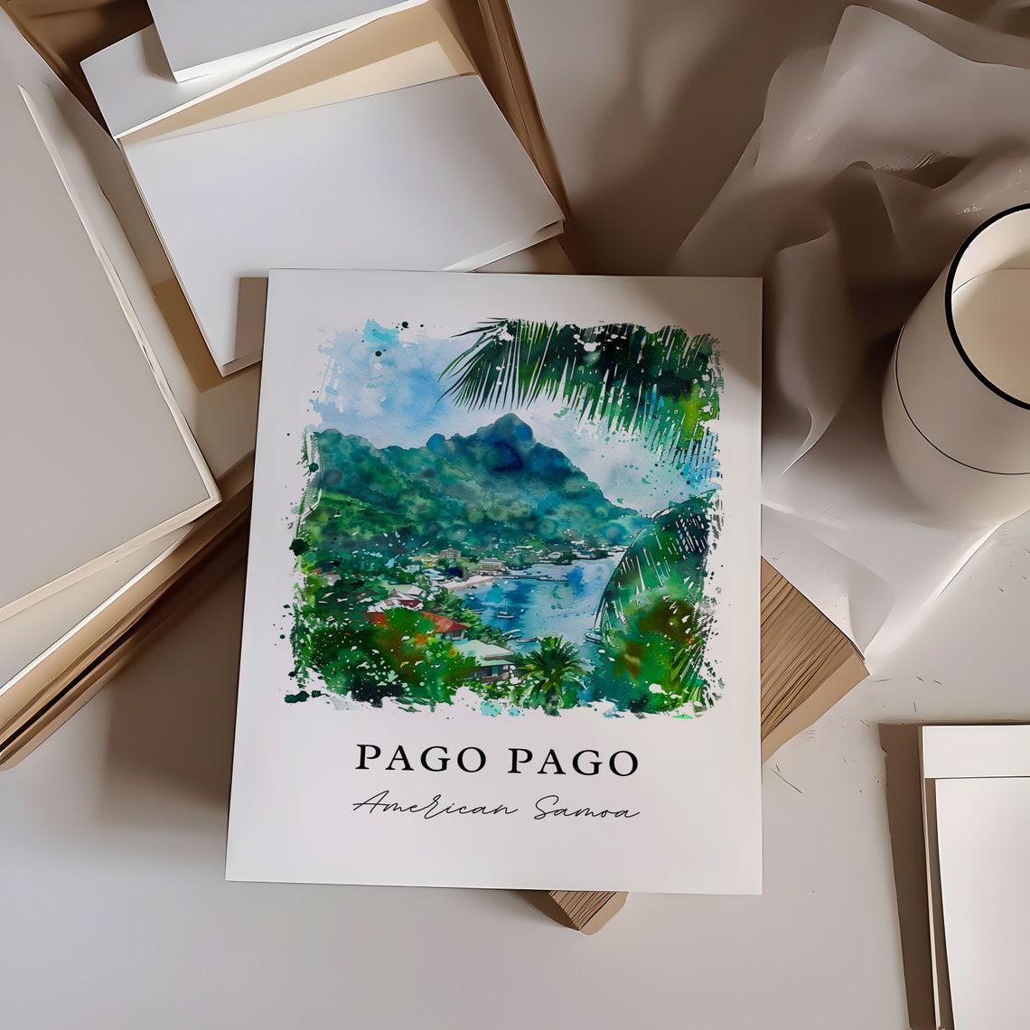 Pago Pago American Samoa Watercolor Harbor Island Travel Poster - Image 6
