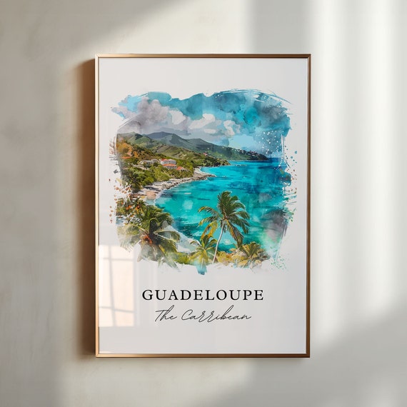 Guadeloupe Wall Art Guadeloupe Print Guadeloupe Caribbean Watercolor Guadeloupe Island Gift Travel Print Housewarming Gift