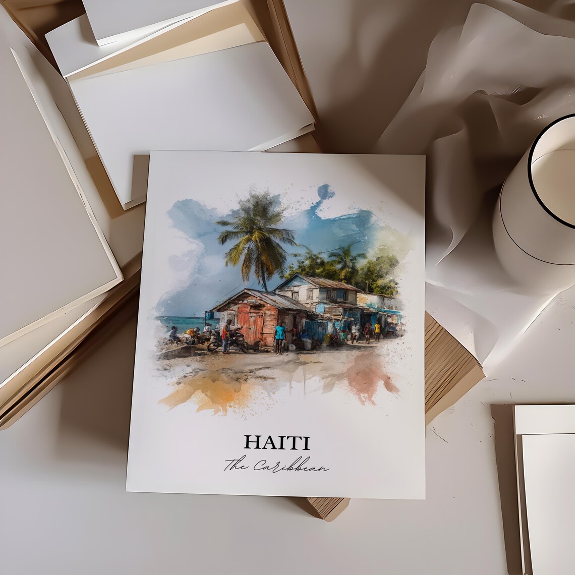 Haiti Watercolor Caribbean Islands Travel Poster - Image 3