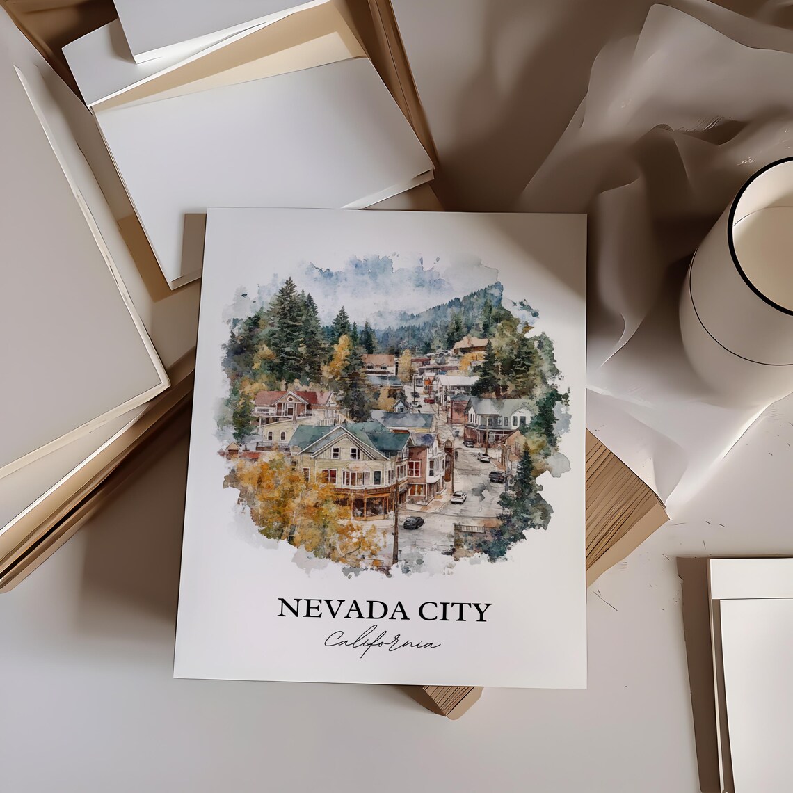 Nevada City California Historic Hillside Town Watercolor Gift Poster - Image 5