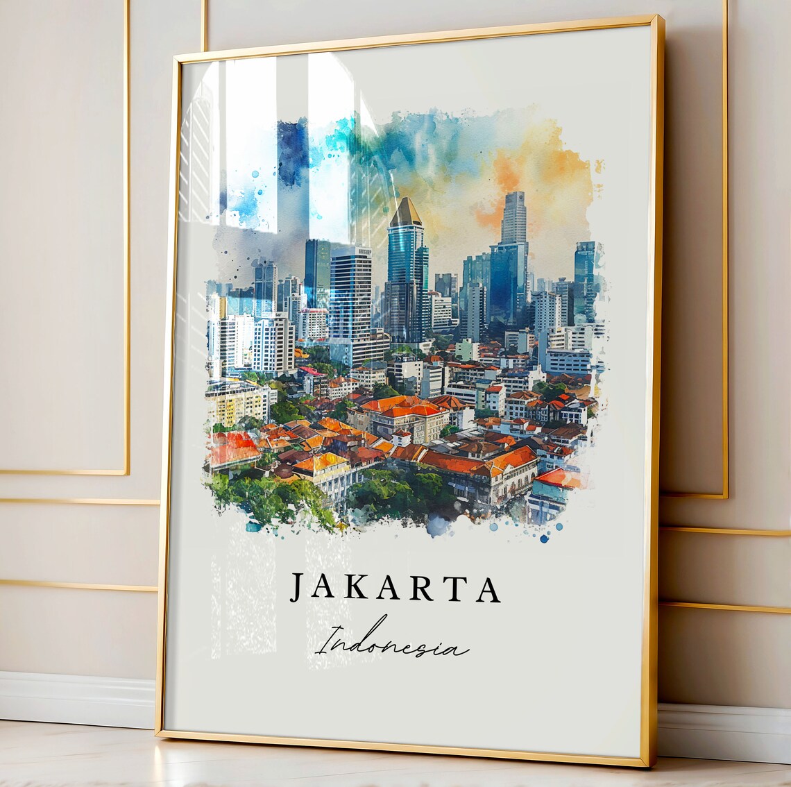 Jakarta Indonesia Watercolor City Skyline Urban Travel Poster - Image 4