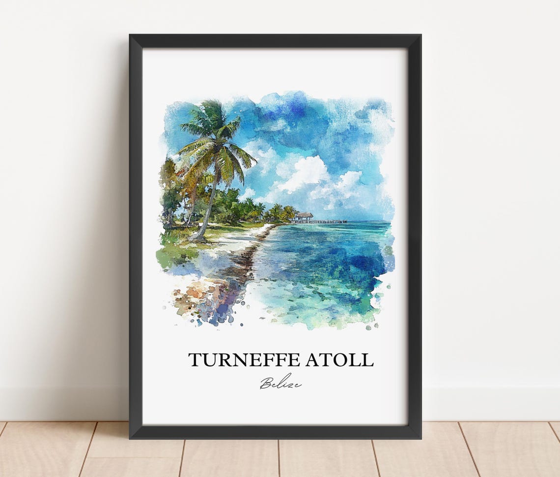Turneffe Atoll Wall Art Belize Print Watercolor Gift Travel Poster Housewarming - Image 2
