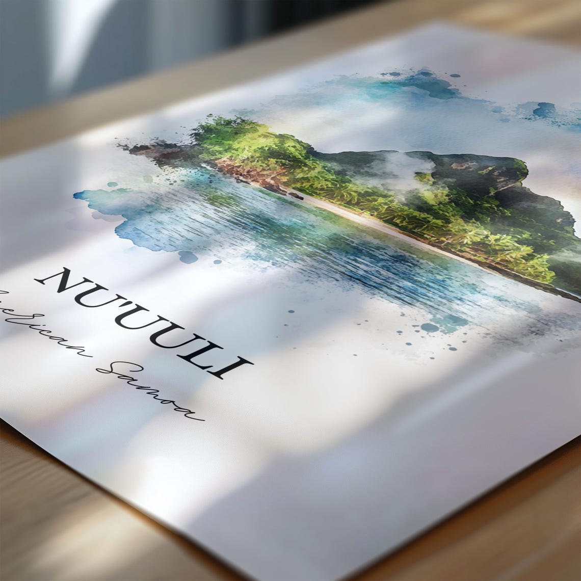 Nu'uuli American Samoa Volcanic Peak Island Watercolor Poster - Image 4