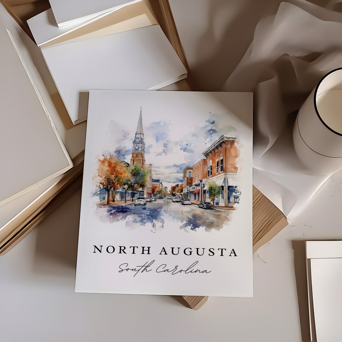 North Augusta South Carolina Watercolor Church Street Poster - Image 6