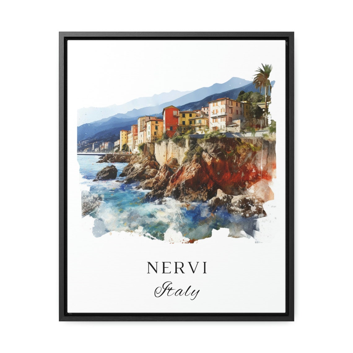 Nervi Italy Riviera Coast Colorful Cliffside Town Watercolor Poster - Image 2