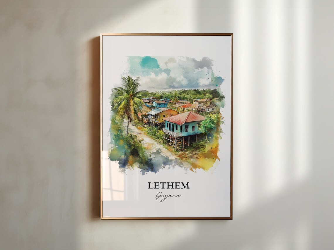 Lethem Guyana Watercolor Stilt Houses Village Tropical Poster - Image 4