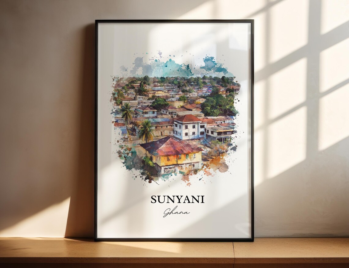 Sunyani Ghana Watercolor Cityscape Travel Souvenir Art Poster
