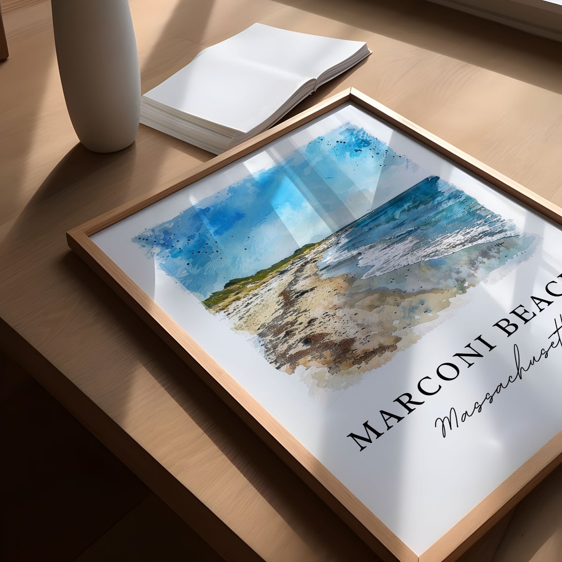 Marconi Beach Massachusetts Sandy Ocean Shore Watercolor Poster - Image 5