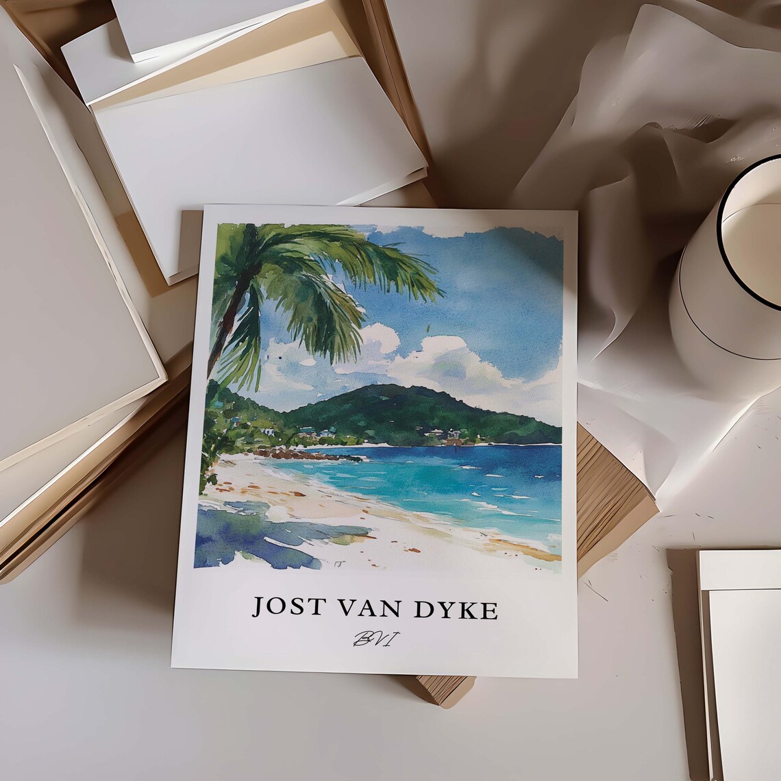 Jost Van Dyke Watercolor Travel Poster Art, BVI - Image 4
