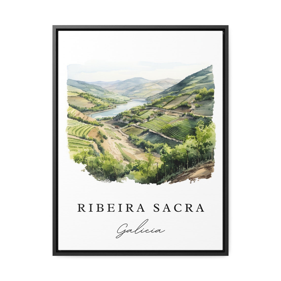 Ribeira Sacra Galicia Watercolor Vineyard Valley River Poster - Image 2