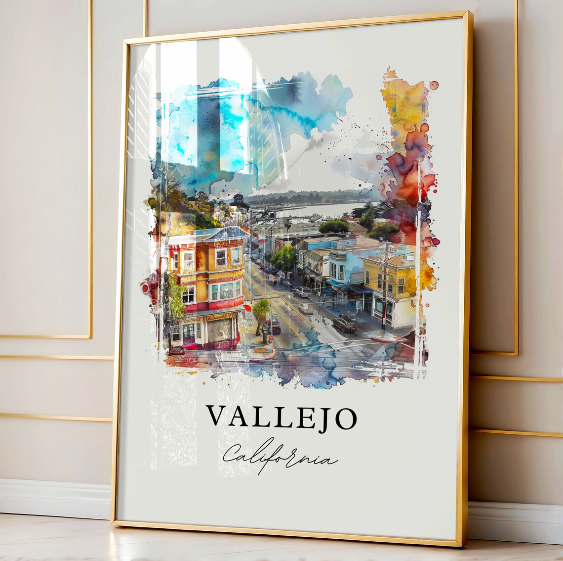 Vallejo California Watercolor Downtown Street Bay View Poster - Image 3