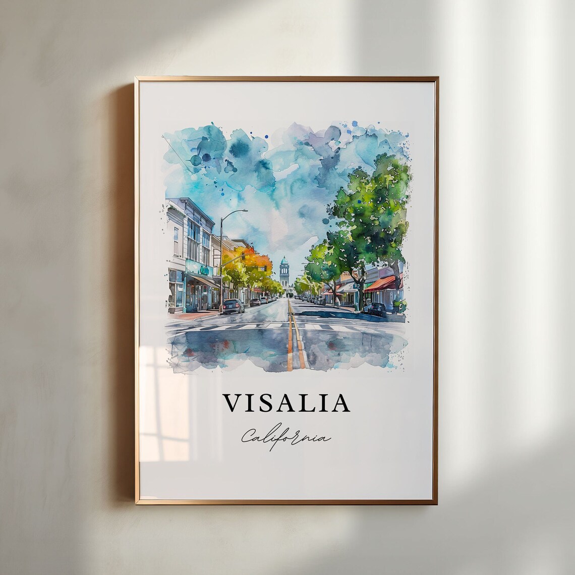 Visalia California Historic Downtown Street Watercolor City Art Poster