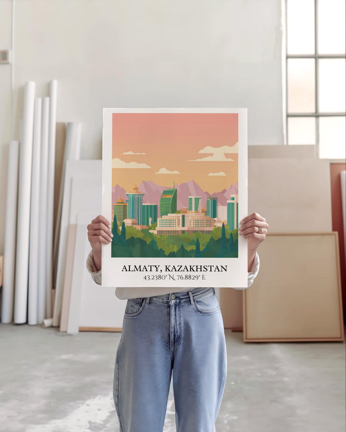 Almaty Kazakhstan Mountain Skyline Sunset Retro Travel Poster - Image 6