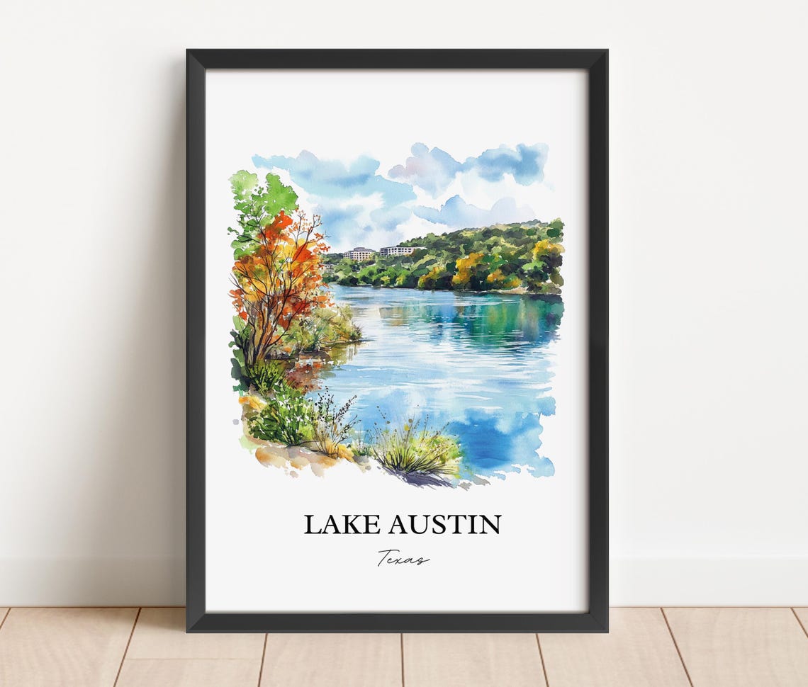 Lake Austin Texas River Autumn Colors Waterfront Watercolor Poster - Image 4