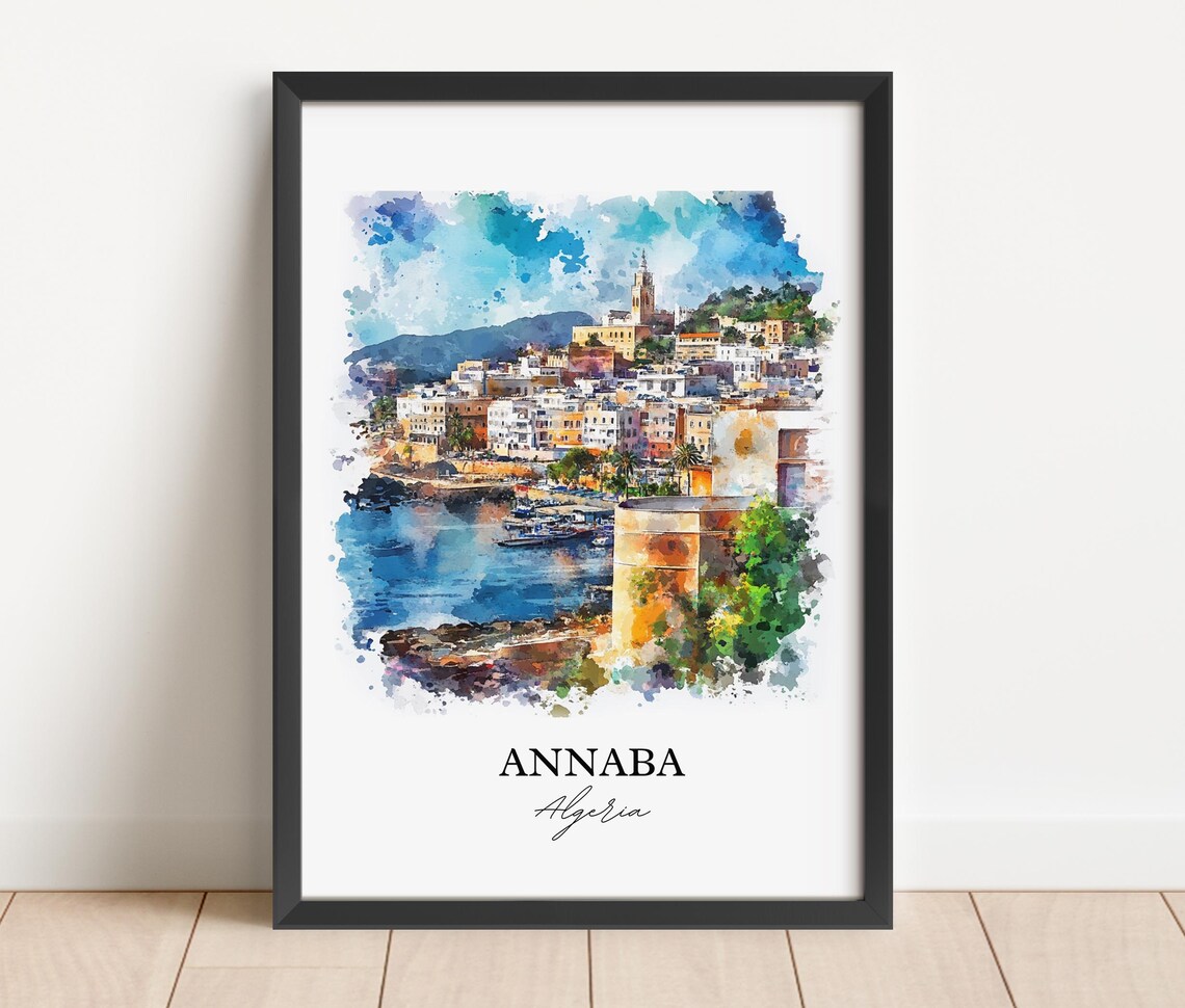 Annaba Algeria Watercolor Harbor Old Town Coastal Travel Poster - Image 5