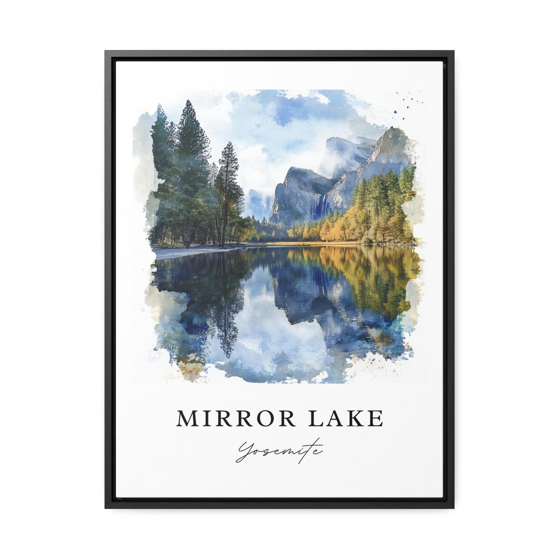 Mirror Lake Yosemite Granite Peaks Reflection Watercolor Poster - Image 3