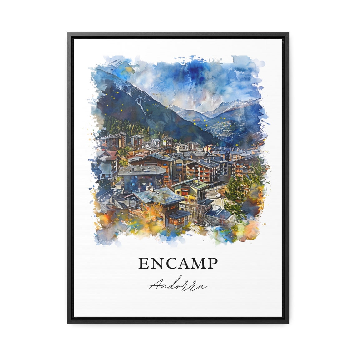 Encamp Andorra Pyrenees Mountain Town Watercolor Travel Poster - Image 3