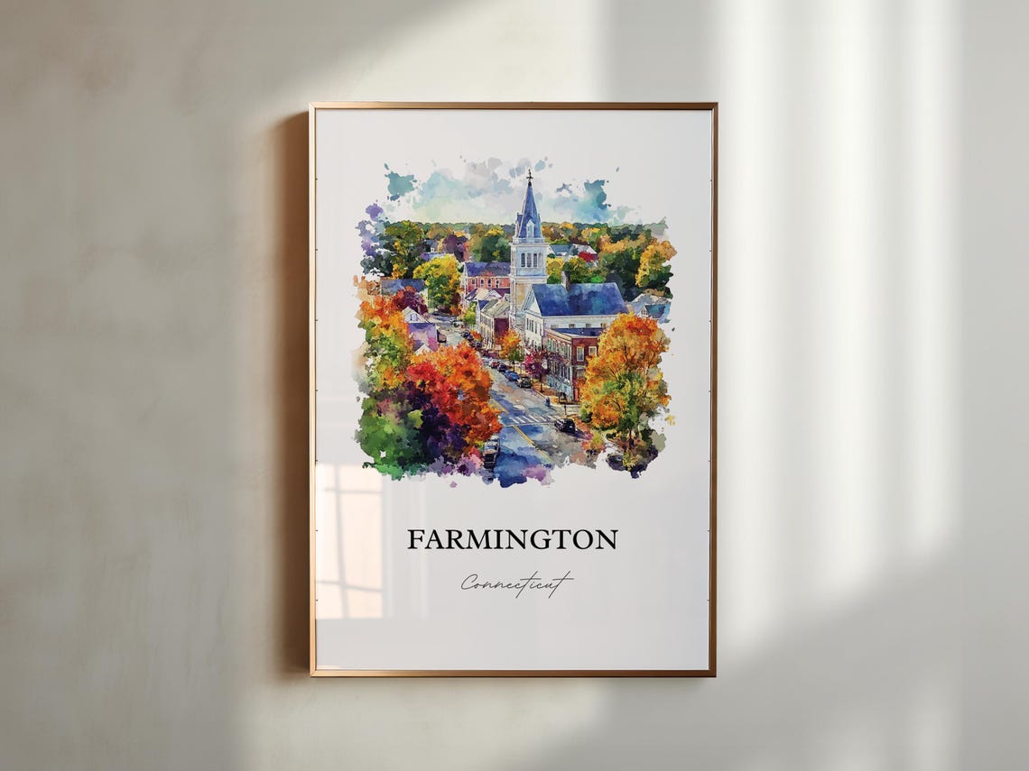Farmington Connecticut Fall Foliage Street Watercolor Travel Poster - Image 3