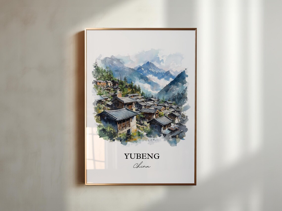 Yubeng China Watercolor Remote Alpine Mountain Village Poster - Image 4