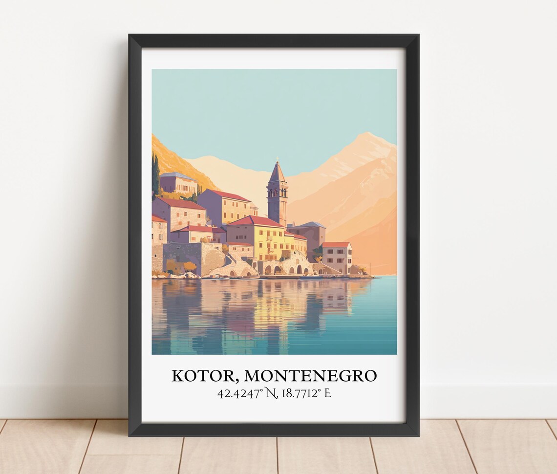 Kotor Montenegro Bay Old Town Church Tower Retro Travel Poster - Image 3