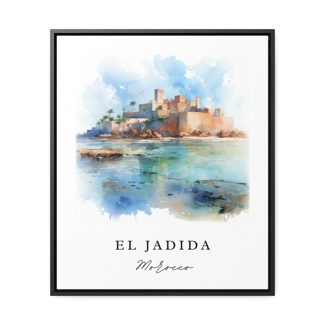 El Jadida Morocco Watercolor Of Stone Fortress On The Coast Poster - Image 2