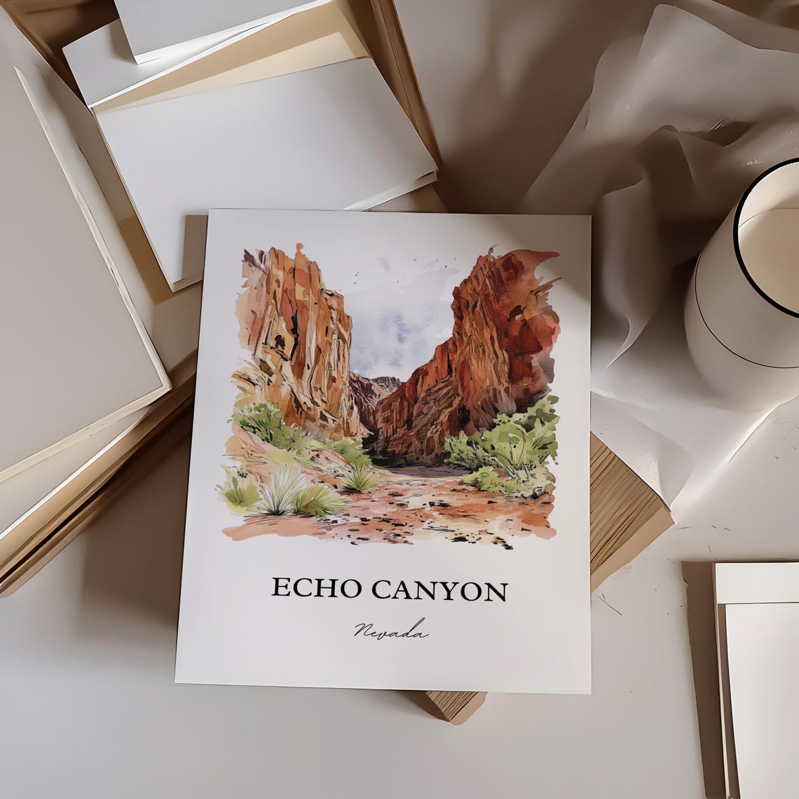 Echo Canyon Nevada Red Rock Canyon Watercolor Desert Travel Poster - Image 5