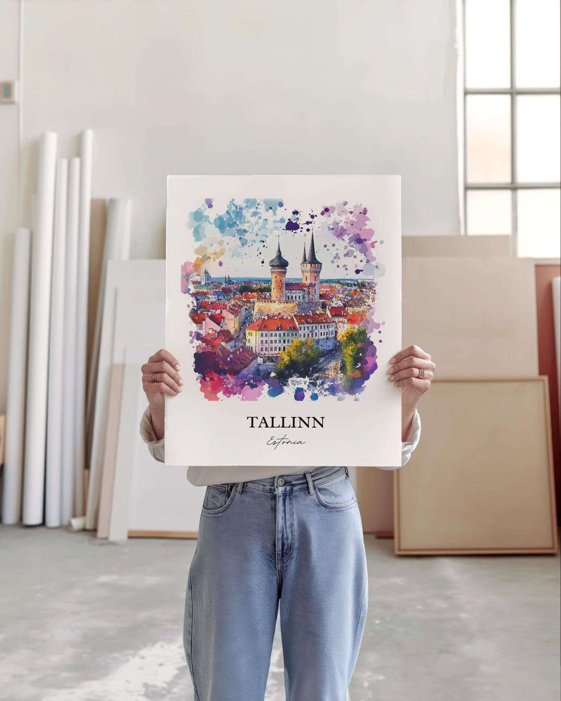 Tallinn Estonia Old Town Towers Watercolor Baltic Travel Poster - Image 5