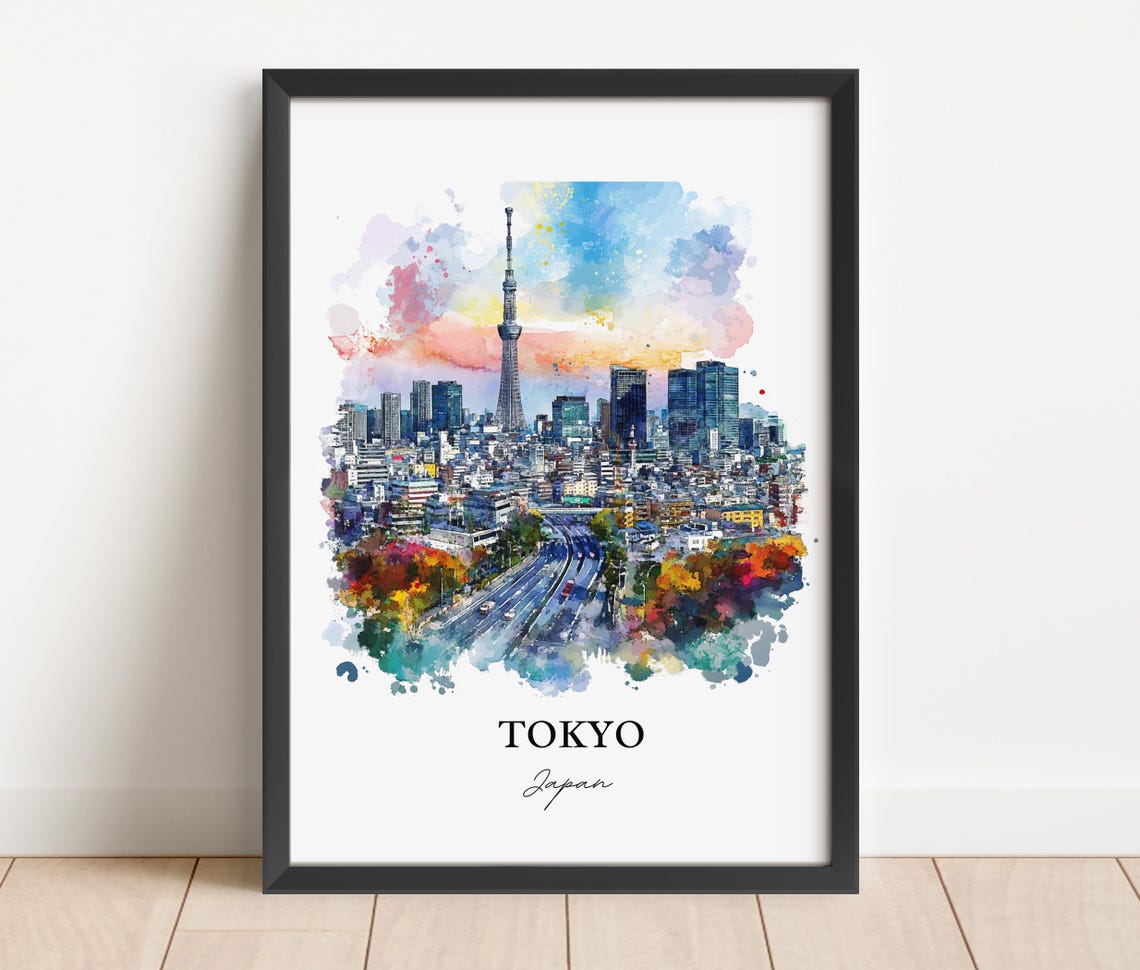 Tokyo Skyline Watercolor Travel Poster, Japan - Image 3