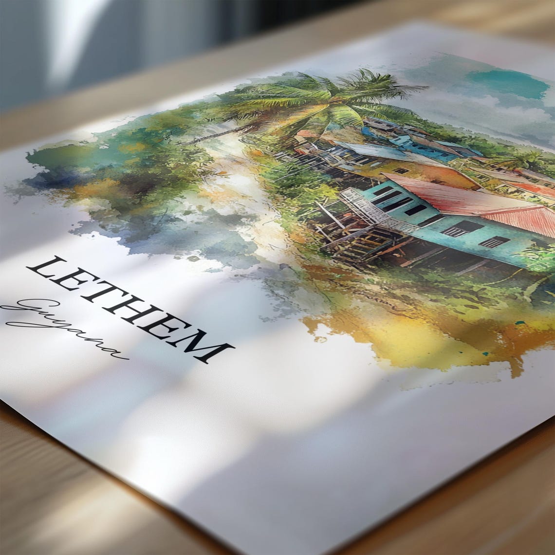 Lethem Guyana Watercolor Stilt Houses Village Tropical Poster - Image 7