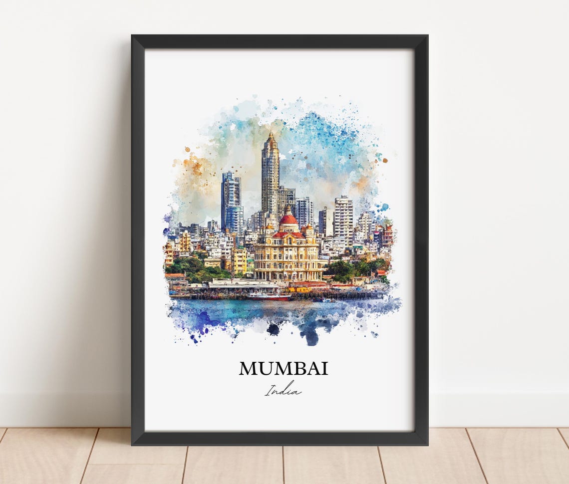 Mumbai India Watercolor Skyline Colonial Towers Bay Art Poster - Image 6
