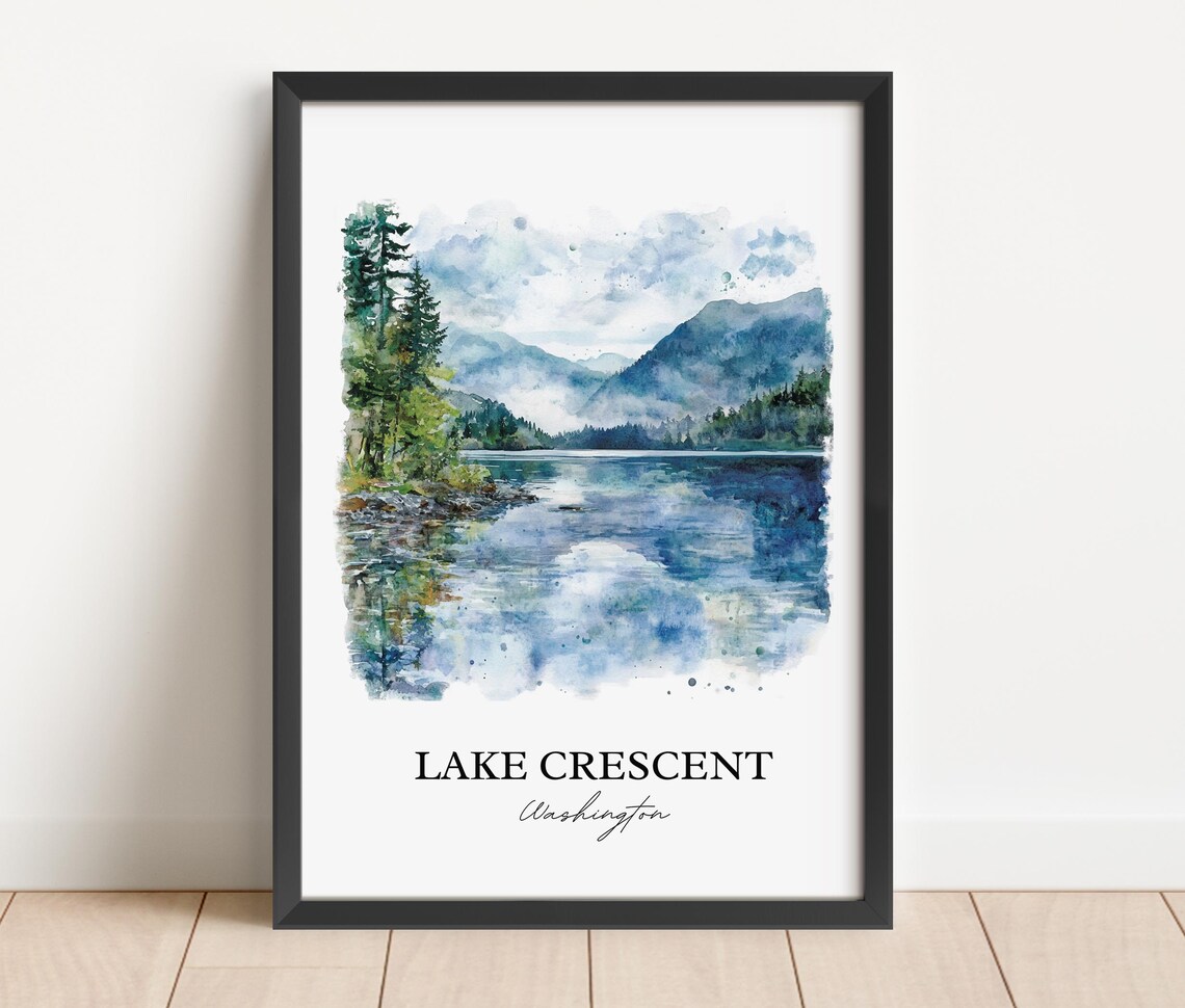 Lake Crescent Washington Watercolor Mirror Lake Scene Art Poster - Image 2