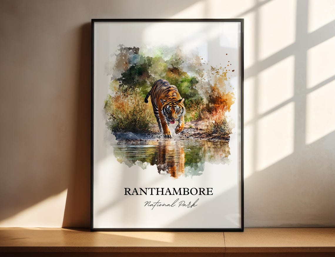 Ranthambore Tiger India Wildlife Watercolor National Park Poster