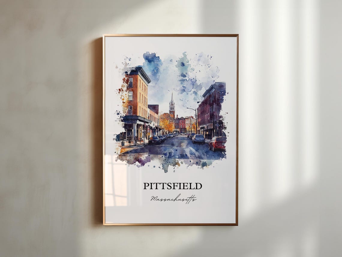Pittsfield Massachusetts Downtown Street Watercolor Art Poster - Image 4