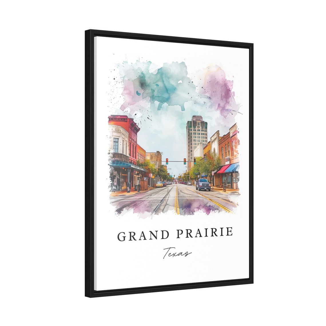Grand Prairie Texas Downtown Main Street Buildings Watercolor Poster - Image 2