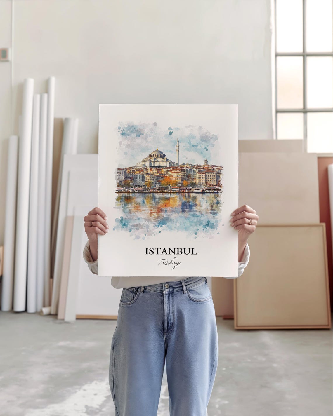 Istanbul Turkey Domed Mosque Waterfront Watercolor Travel Poster - Image 5