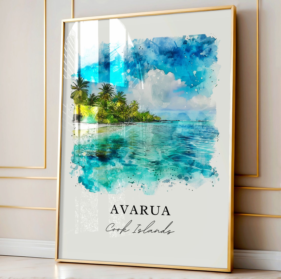 Avarua Cook Islands Turquoise Lagoon Beach Watercolor Travel Print - Image 4