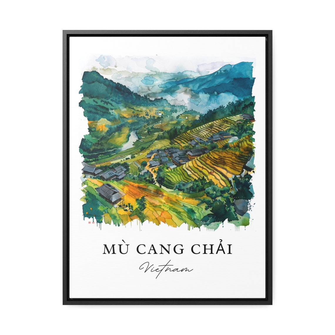 Mu Cang Chai Vietnam Golden Rice Terraces Watercolor Travel Poster - Image 3