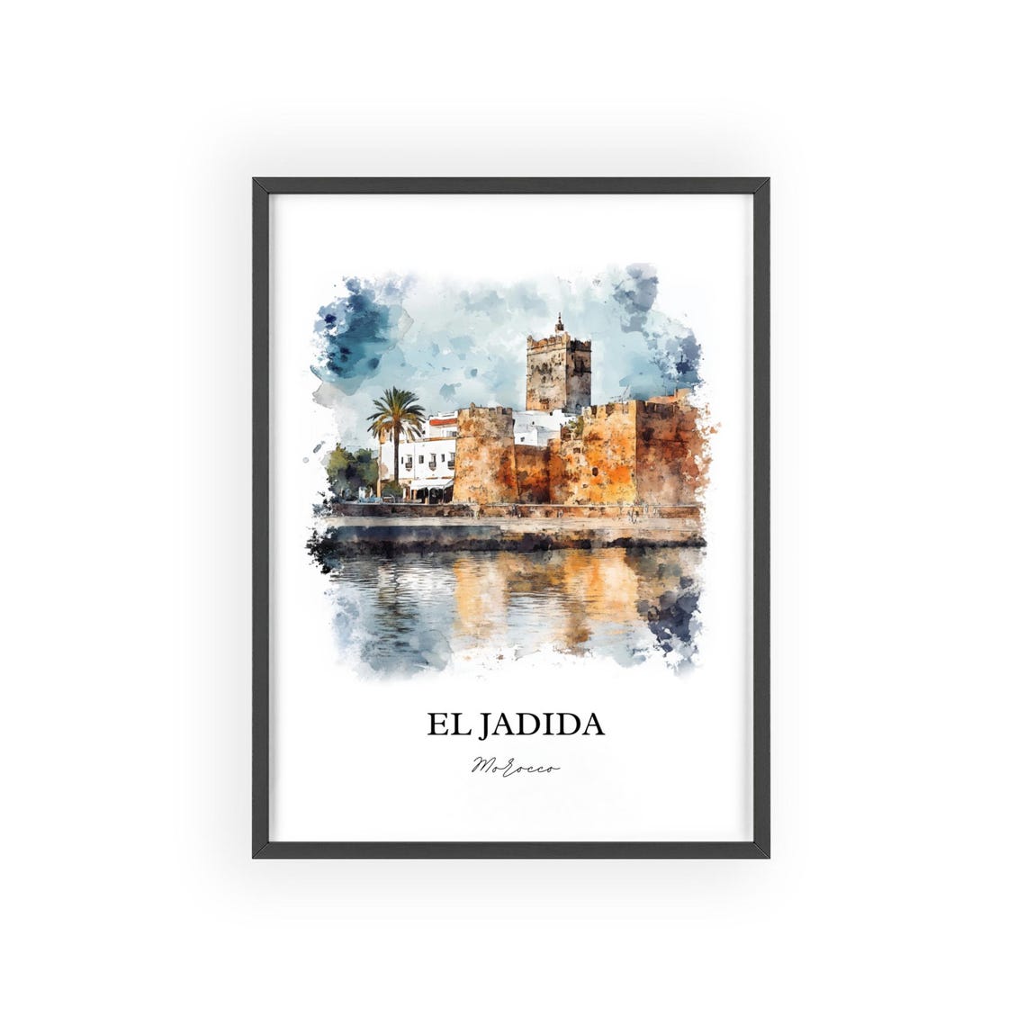 El Jadida Morocco Coastal Citadel Fortress Watercolor Poster - Image 2