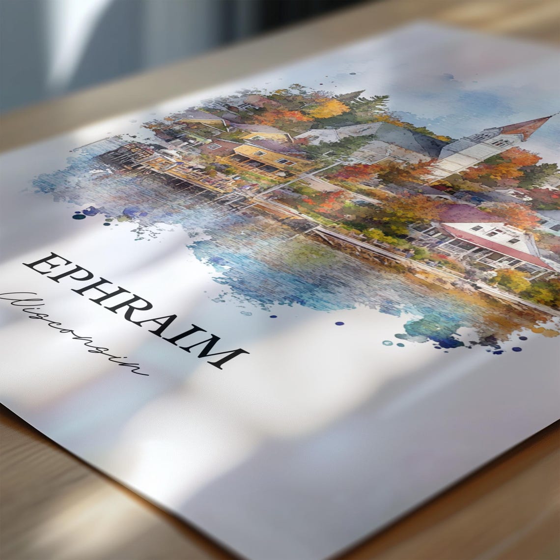 Ephraim Wisconsin Watercolor Autumn Waterfront Village Poster - Image 6