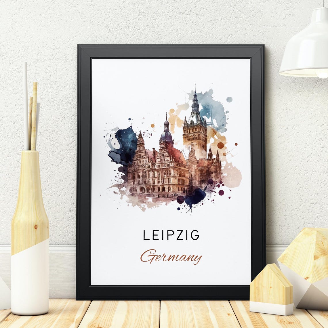 Leipzig Germany Historic Town Hall Tower Watercolor Travel Poster