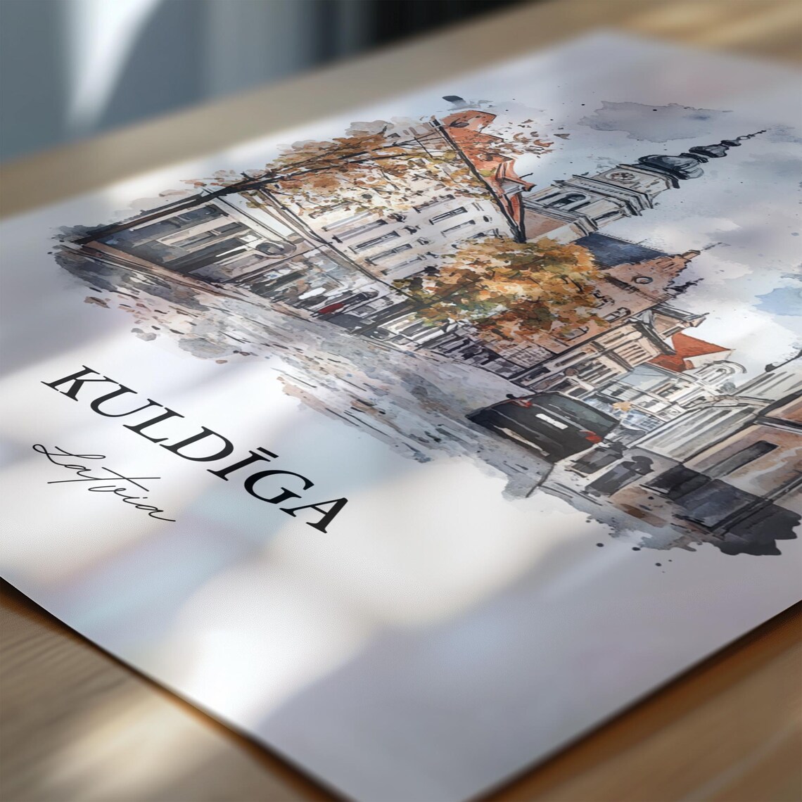 Kuldiga Latvia Historic Old Town Street Watercolor Travel Poster - Image 6
