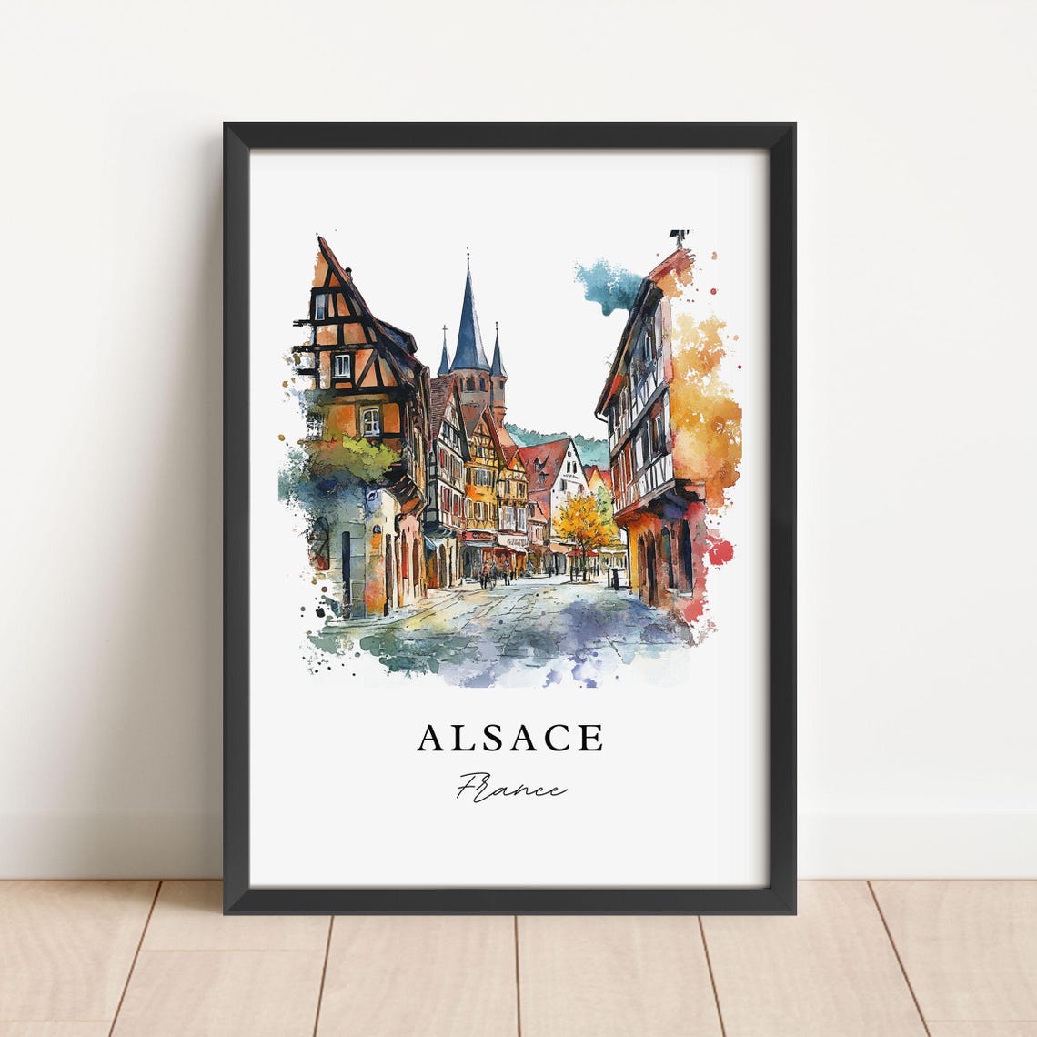 Alsace France Watercolor Travel Poster, Rhine River