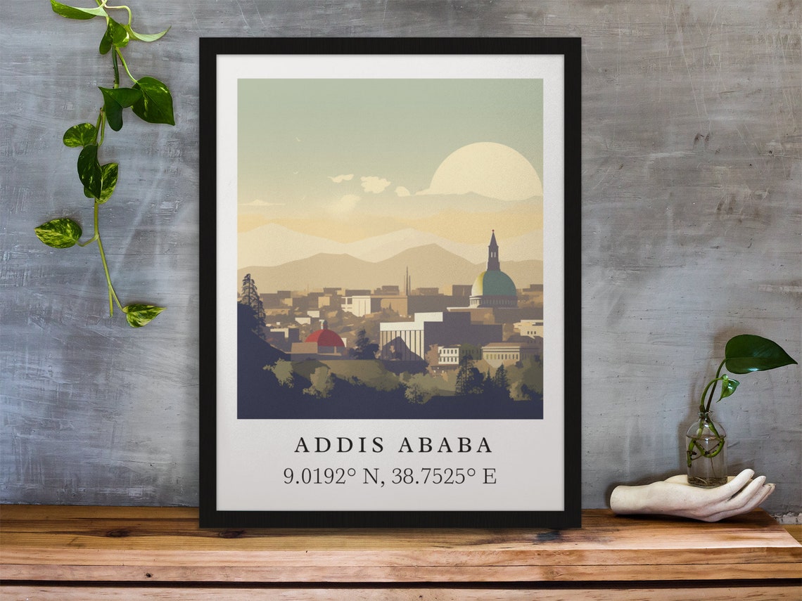 Addis Ababa Ethiopia Sunset Skyline Coordinates Travel Poster - Image 4