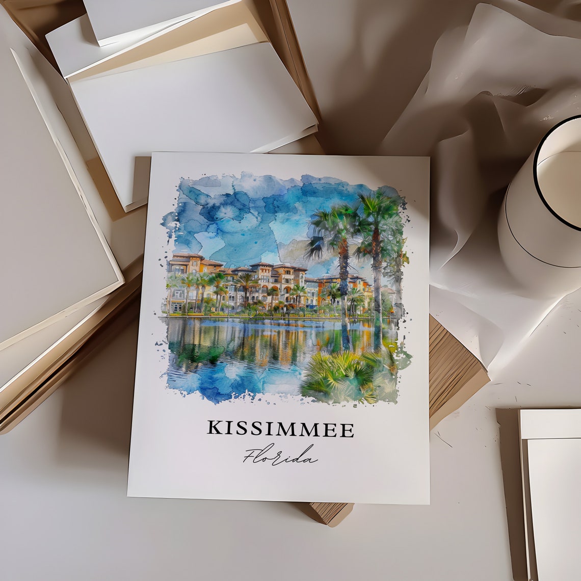 Kissimmee Florida Waterfront Palms Resort Watercolor Travel Poster - Image 6