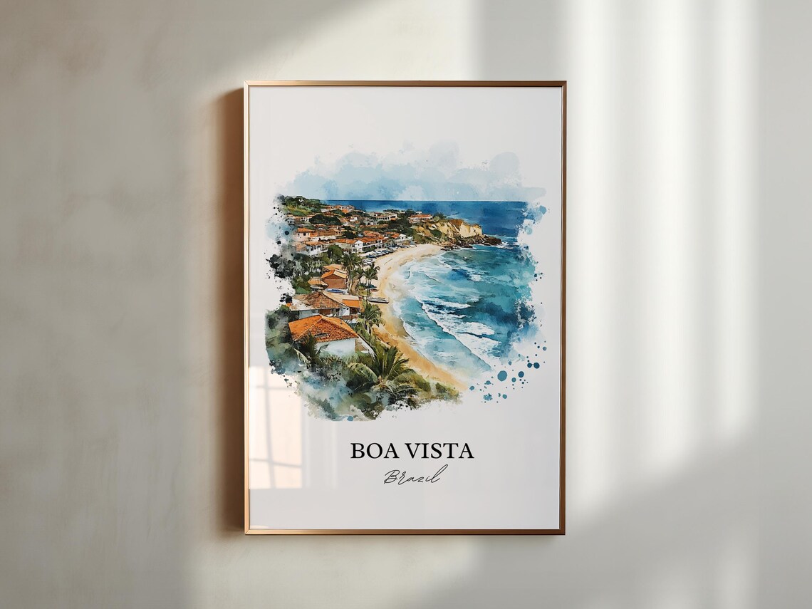 Boa Vista Brazil Watercolor Coastal Beach Town Waves Travel Poster - Image 3