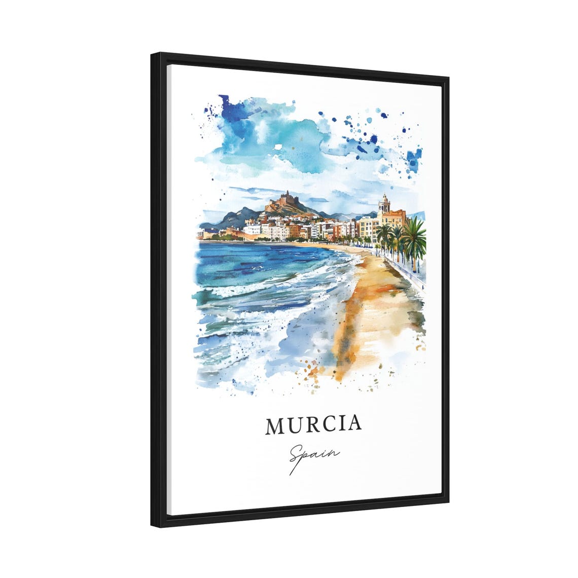 Murcia Spain Watercolor Sunny Beach Promenade Scene Travel Poster - Image 2