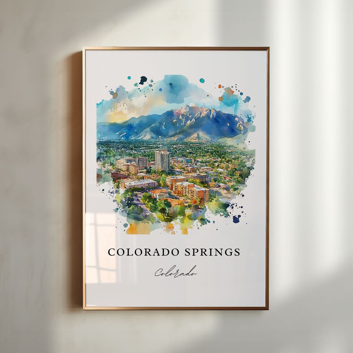 Colorado Springs Colorado Mountain City Watercolor Travel Art Print